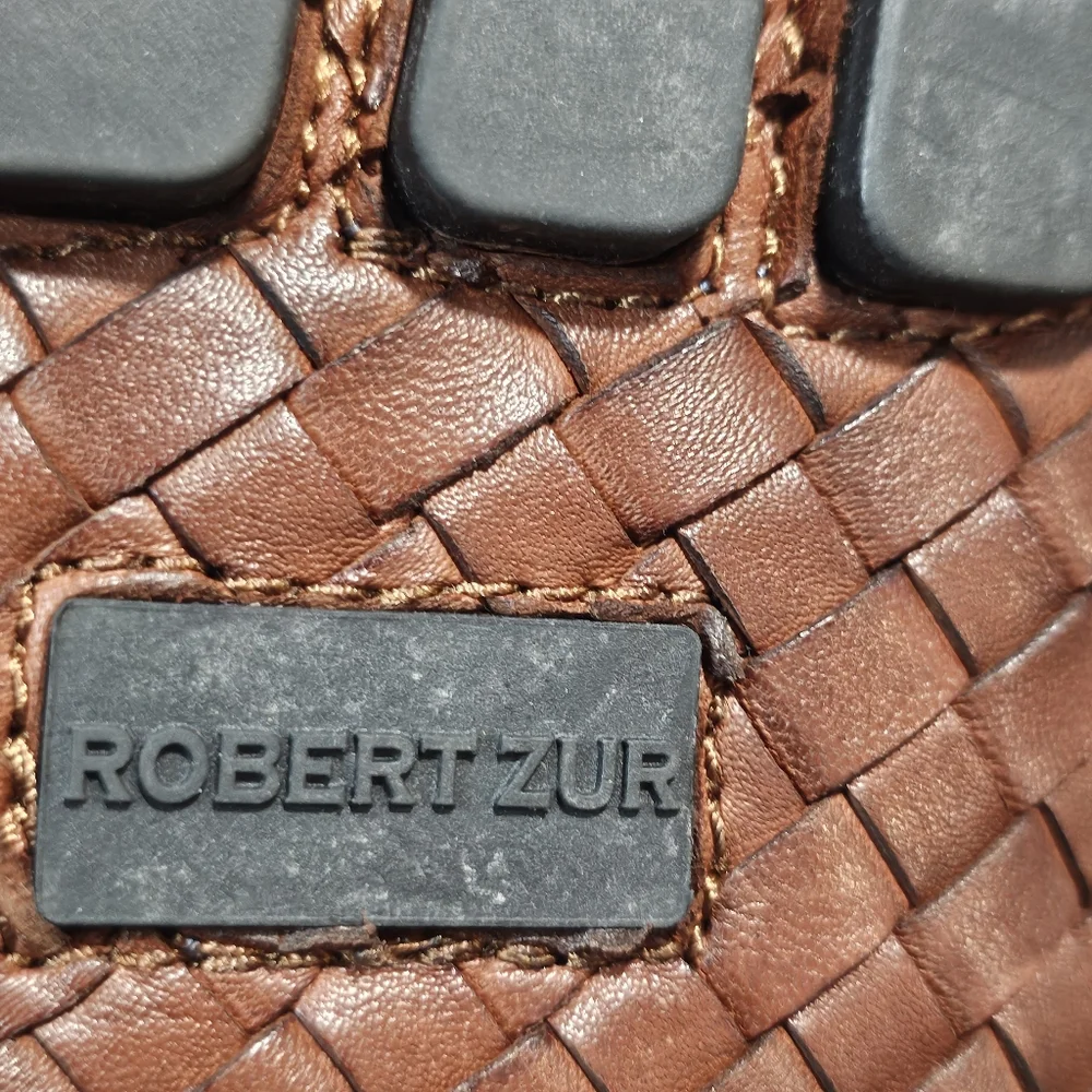 Robert Zur San Tropez Woven Leather Penny Loafers Cognac Mens Size 8 Driver